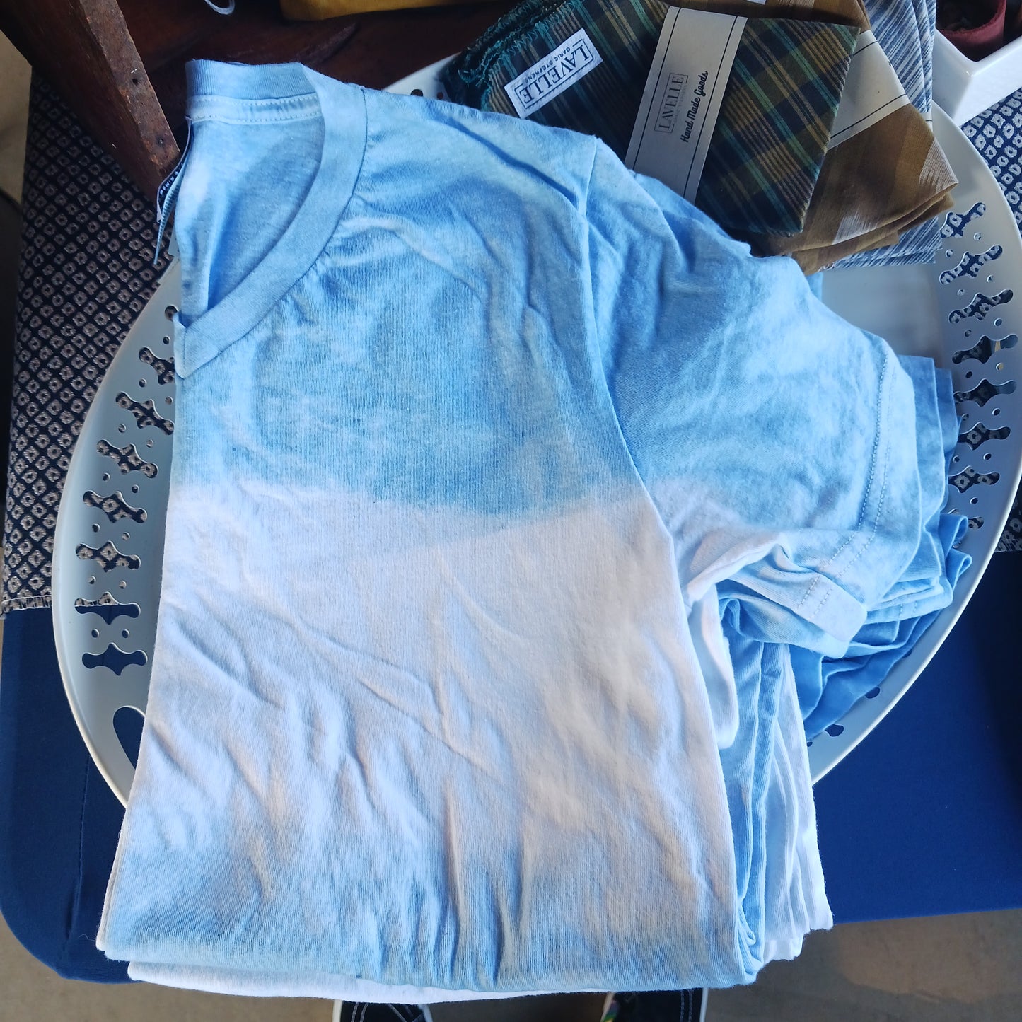 Indigo dip dyed v-necks