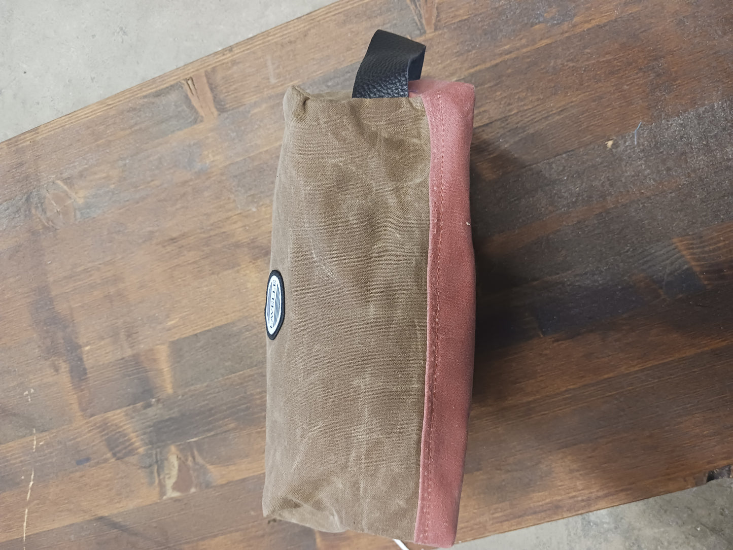 Field tan and Nautical red waxed canvas dopp kit (large)