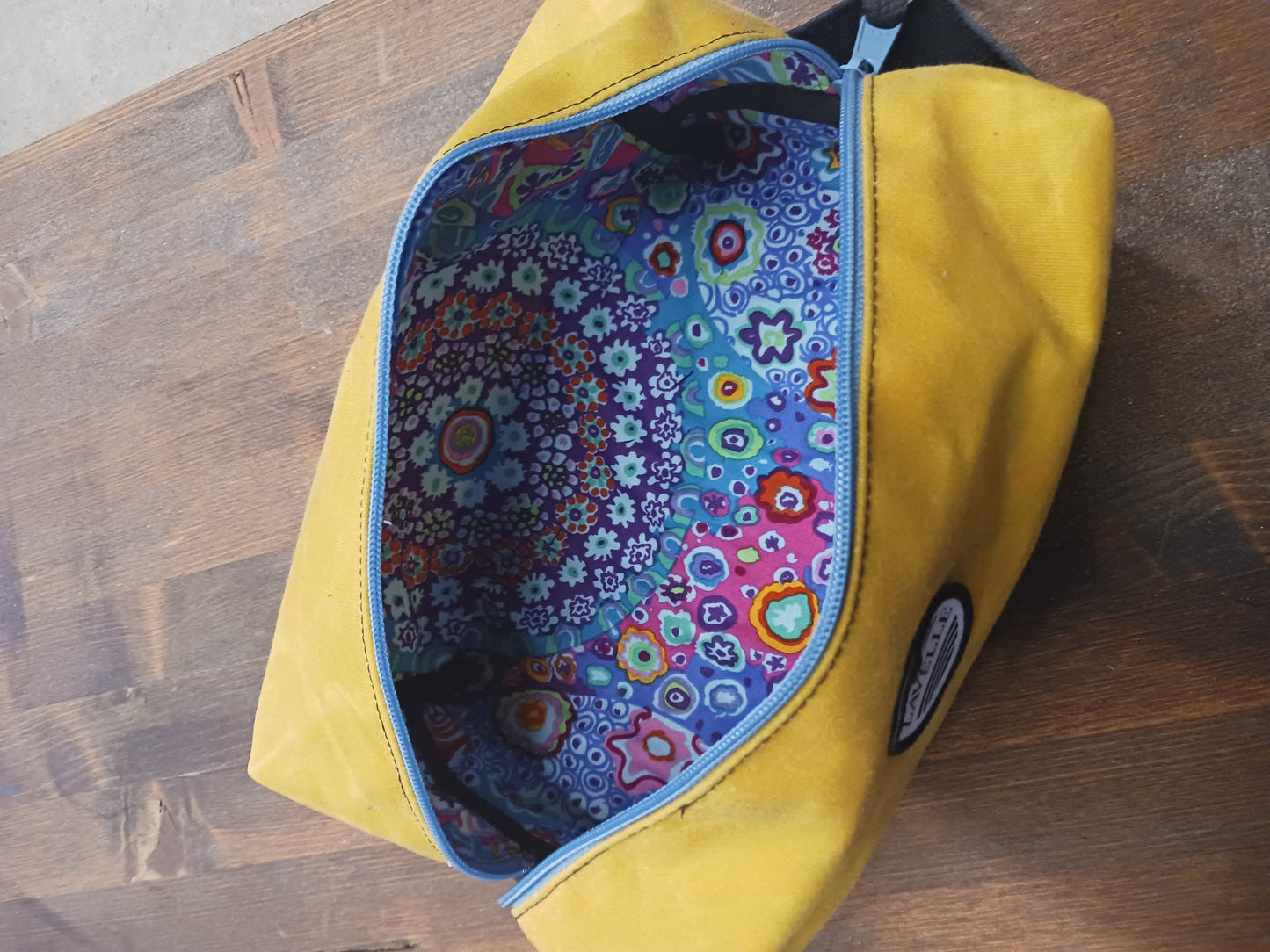 Rover yellow and black waxed canvas dopp kit (large)