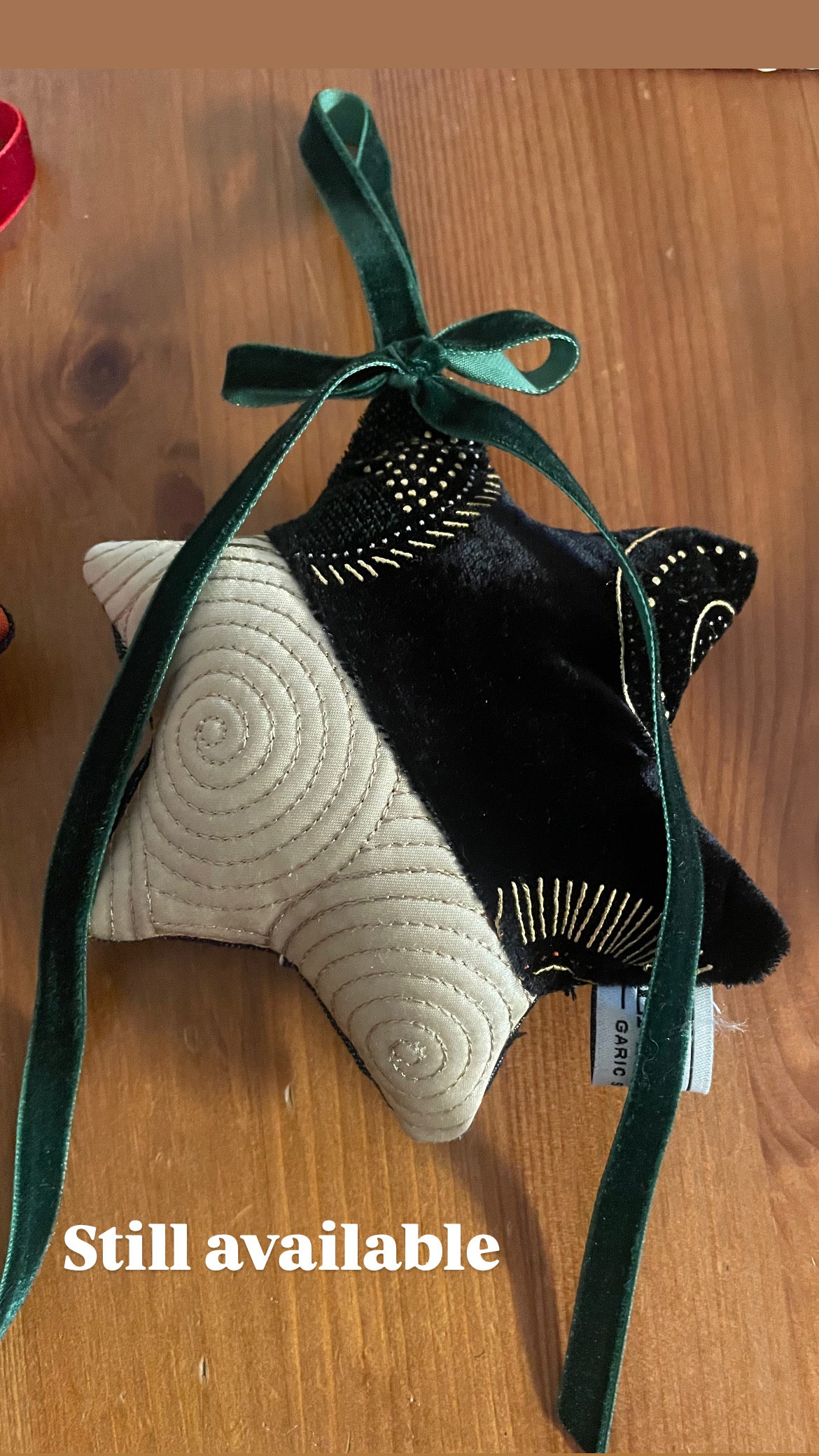 Velvet abstract textile and cream quilted swirl ornament 2024