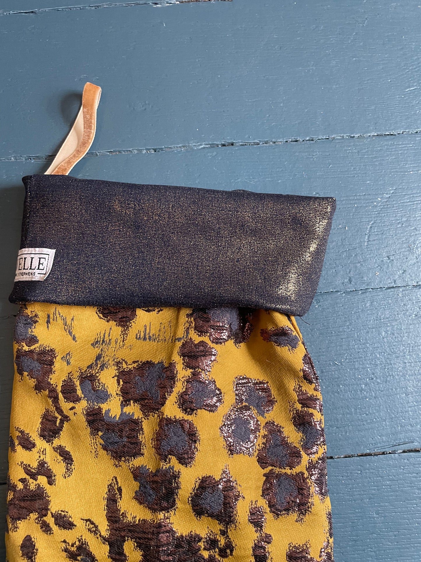 Golden denim and brocade textile stocking 2024