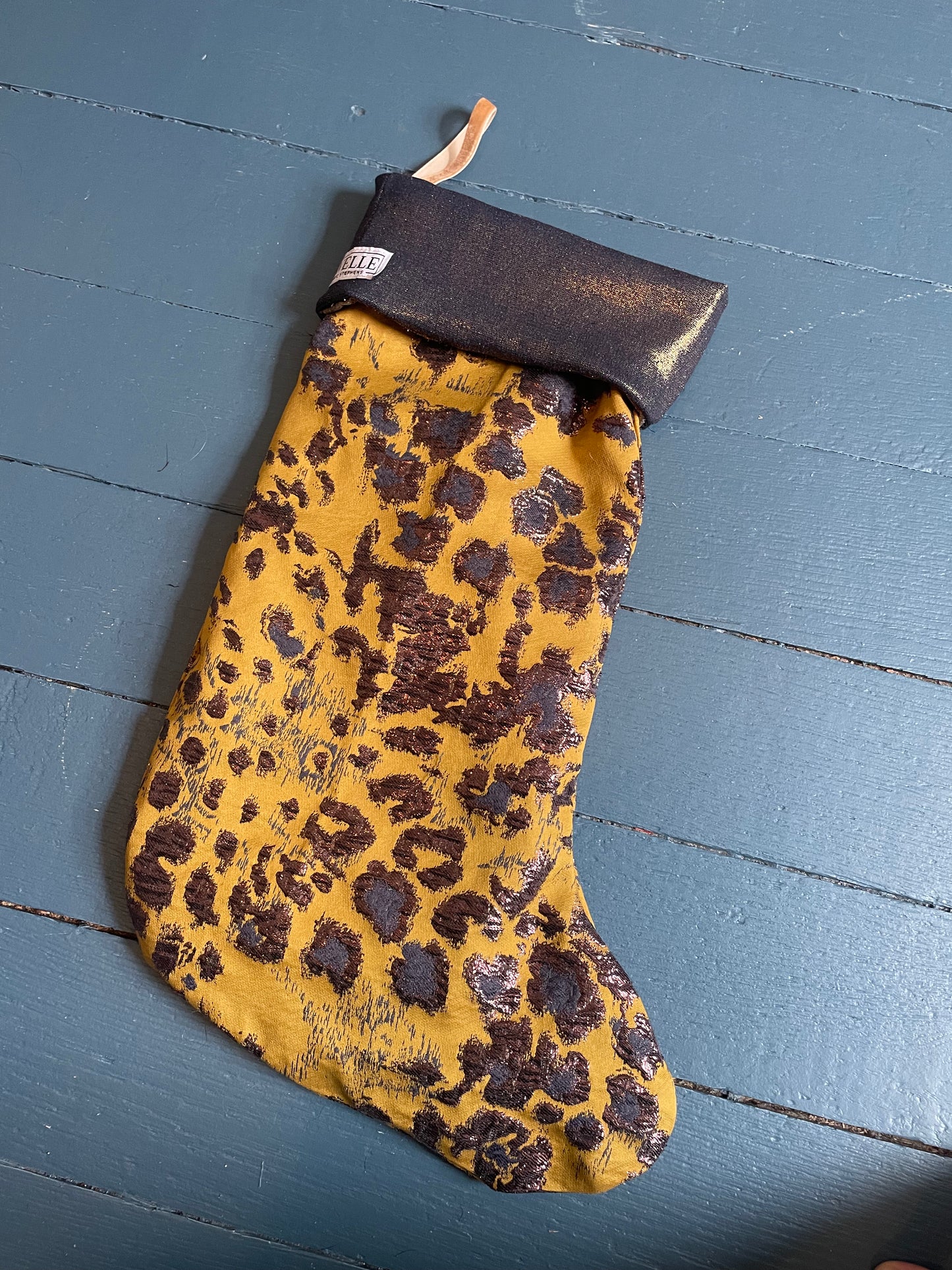 Golden denim and brocade textile stocking 2024