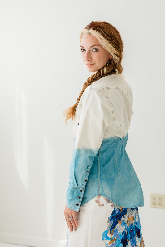 Organic denim with Indigo dip dyed Ombre Western shirt