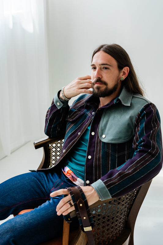 Lavelle Plum/slate/brown waxed canvas Lavelle standard western jacket (unisex) with Woolrich wool