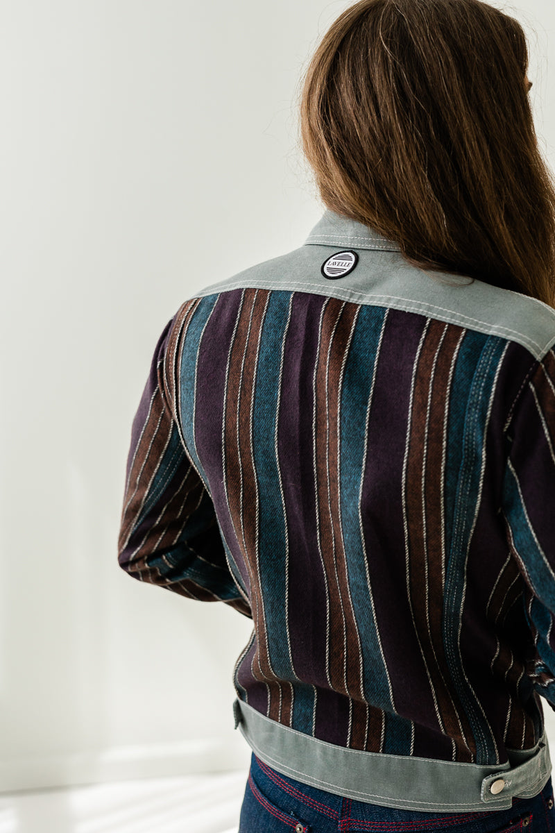 Lavelle Plum/slate/brown waxed canvas Lavelle standard western jacket (unisex) with Woolrich wool