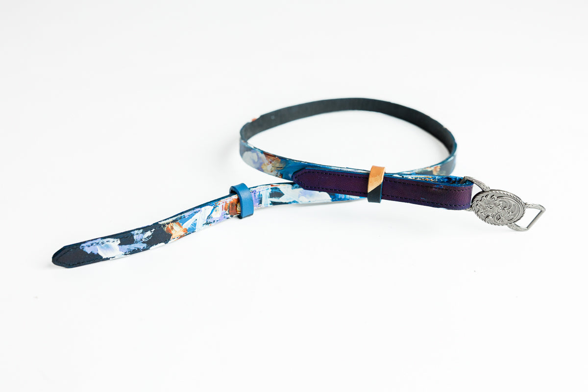 Lavelle x Marcy Parks Hand Dyed and Hand Painted Print Leather Belt with Southwestern Buckle