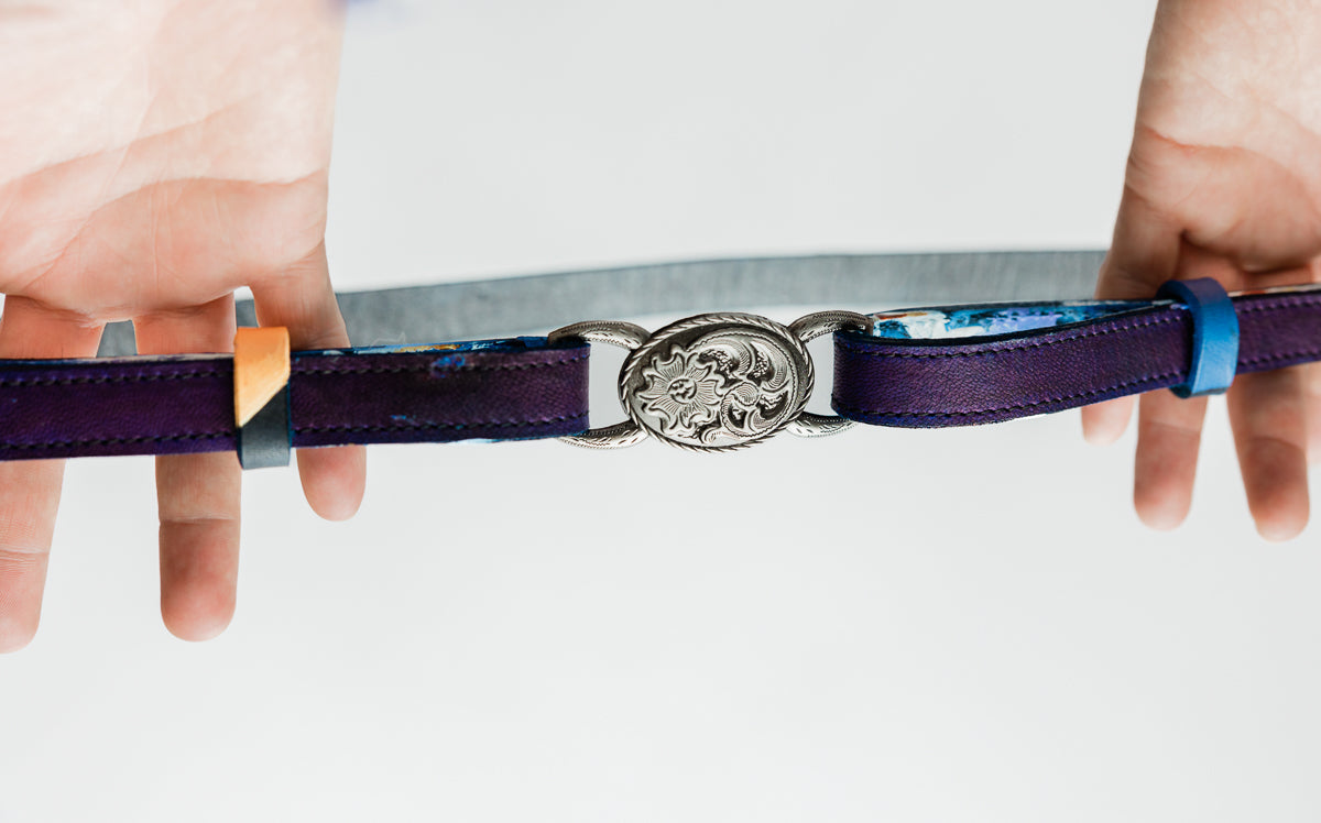 Lavelle x Marcy Parks Hand Dyed and Hand Painted Print Leather Belt with Southwestern Buckle