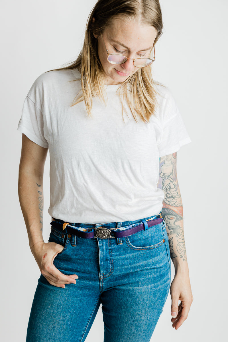 Lavelle x Marcy Parks Hand Dyed and Hand Painted Print Leather Belt with Southwestern Buckle