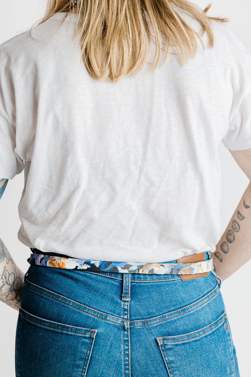 Lavelle x Marcy Parks Hand Dyed and Hand Painted Print Leather Belt with Southwestern Buckle