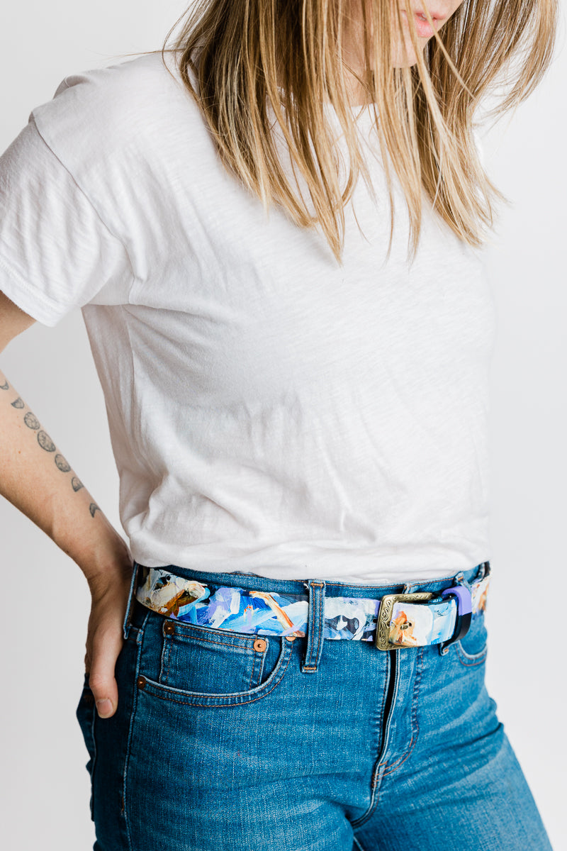 Lavelle x Marcy Parks Hand Dyed and Hand Painted Leather belt with Southwestern Buckle