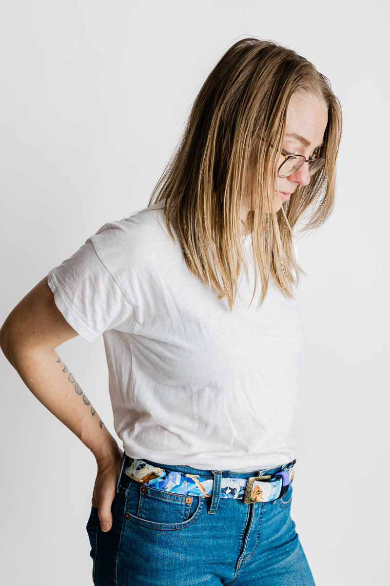 Lavelle x Marcy Parks Hand Dyed and Hand Painted Leather belt with Southwestern Buckle
