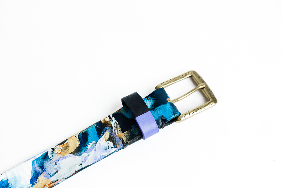 Lavelle x Marcy Parks Hand Dyed and Hand Painted Leather belt with Southwestern Buckle