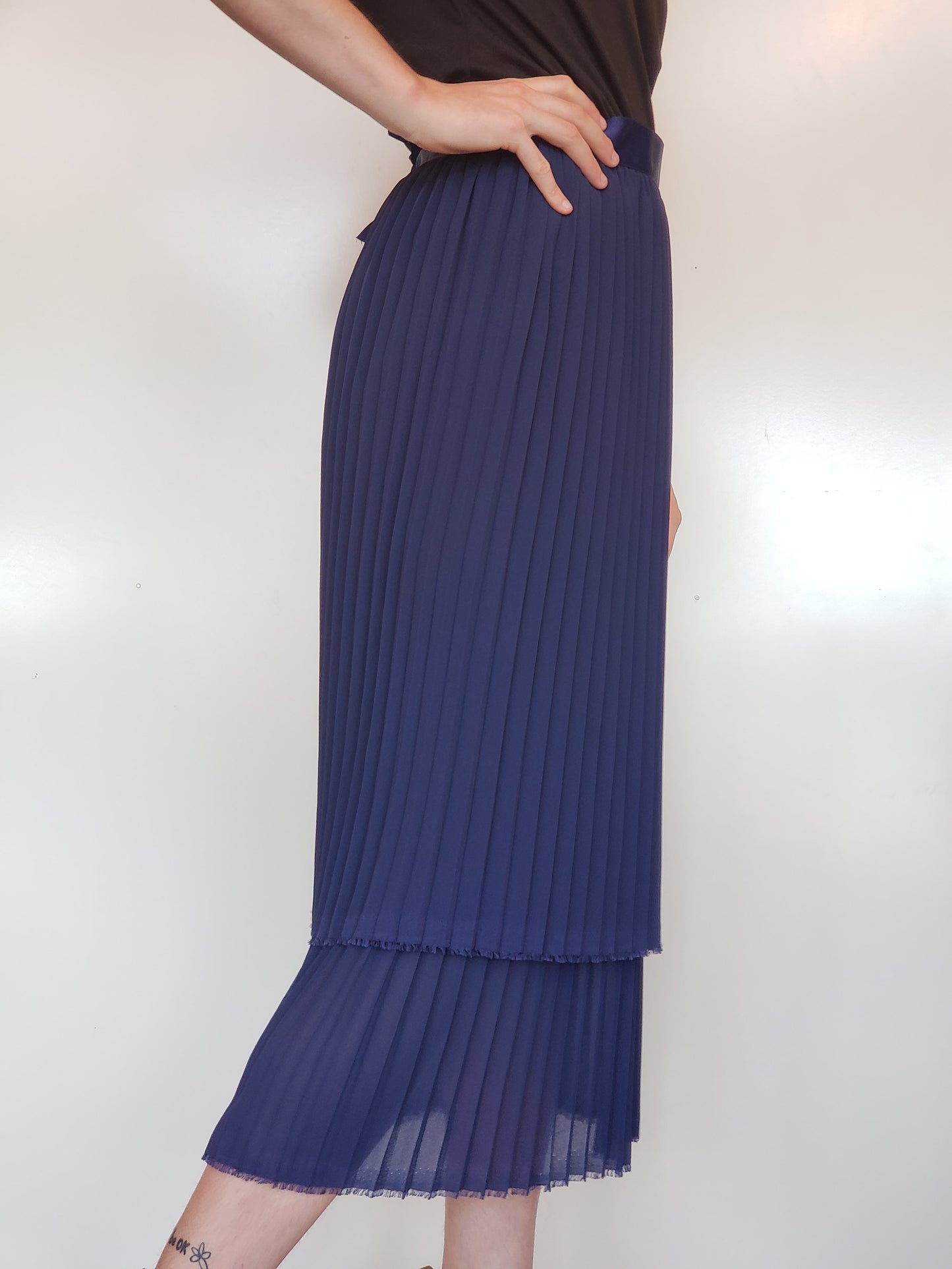 Cobalt Blue Accordion Pleated Double Layer Chiffon Skirt