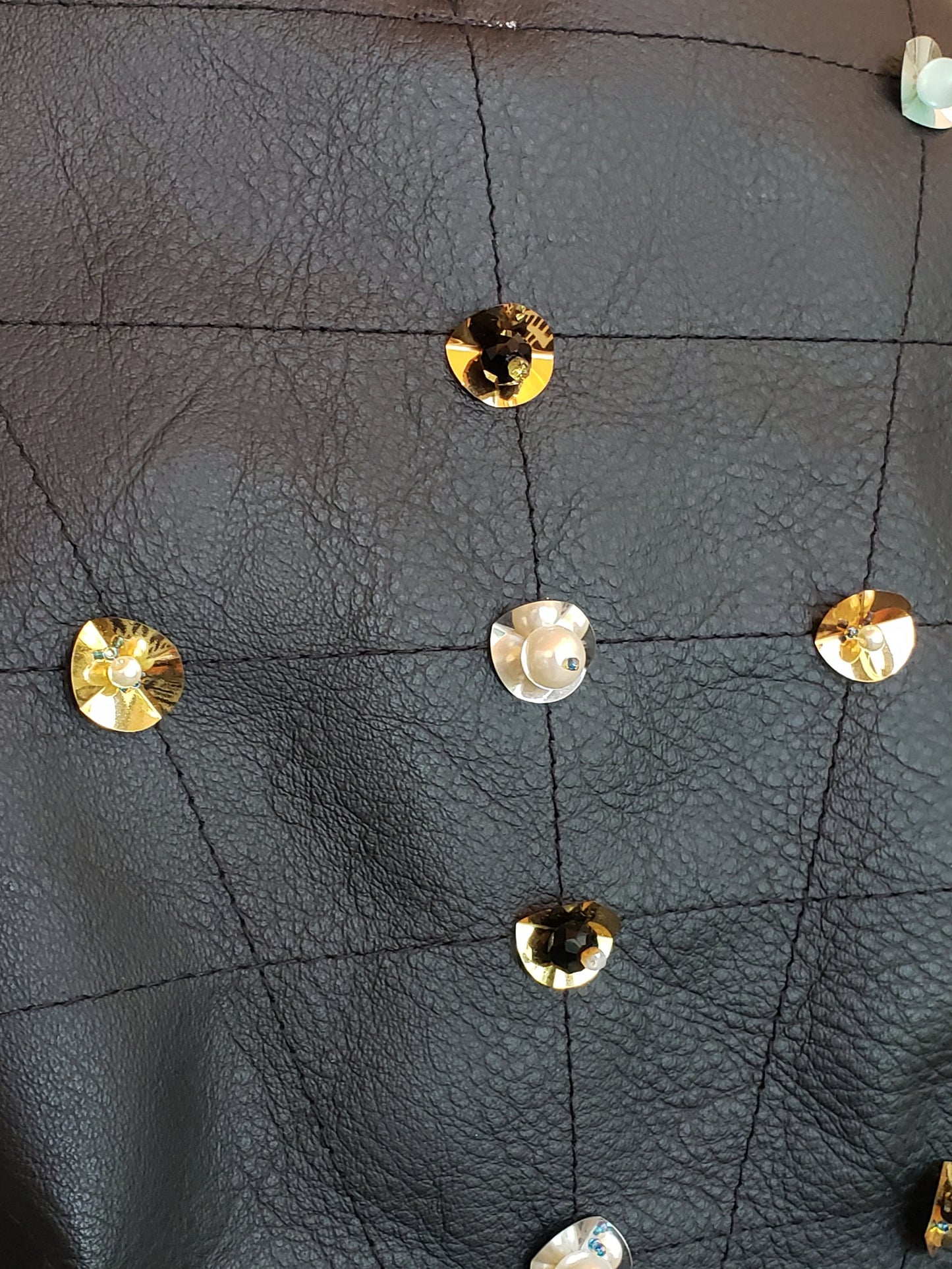 Mint Green and Leather Bodice Shift Dress with Beading Detail