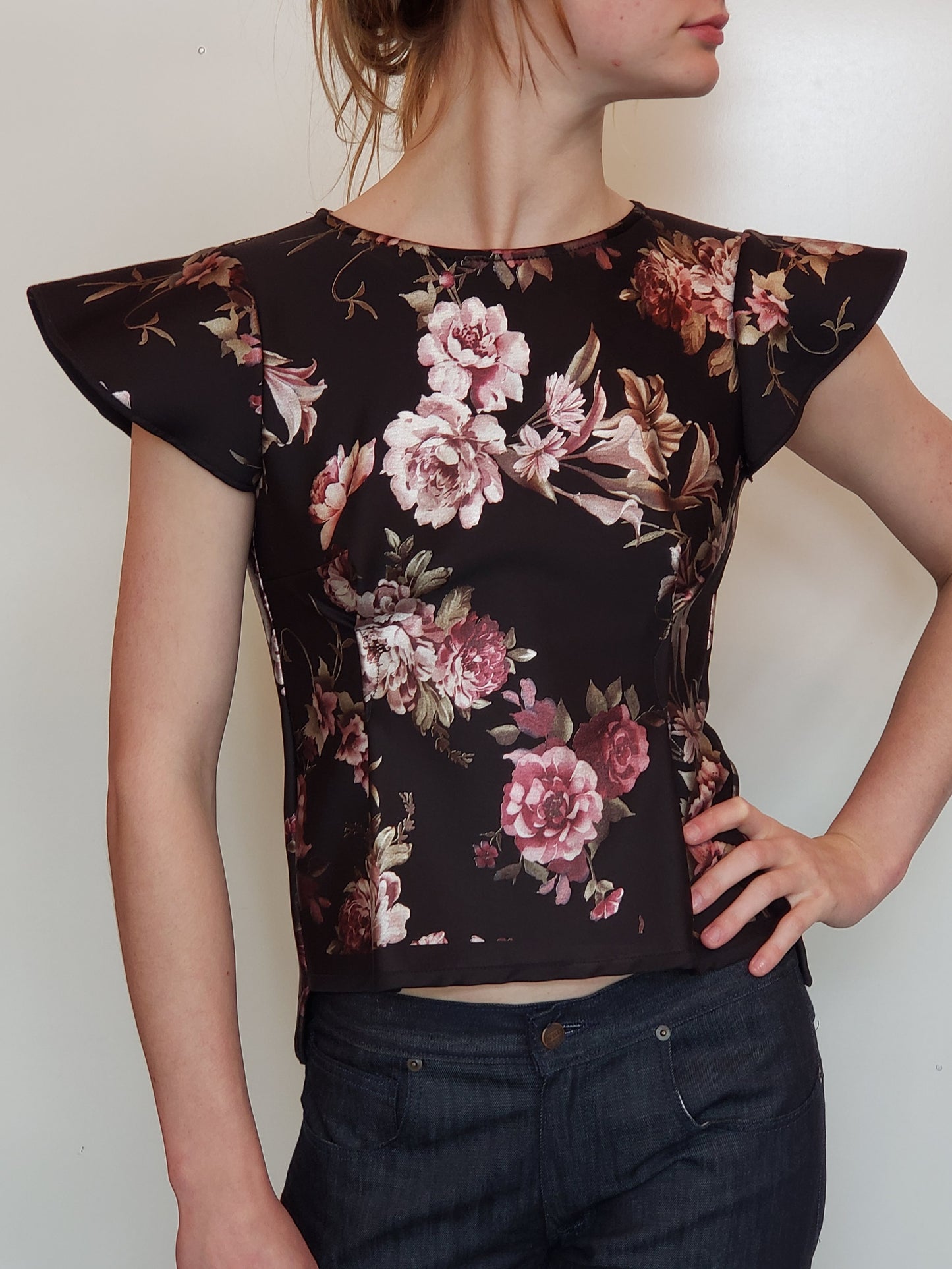 Draped Top with Flounce Sleeve