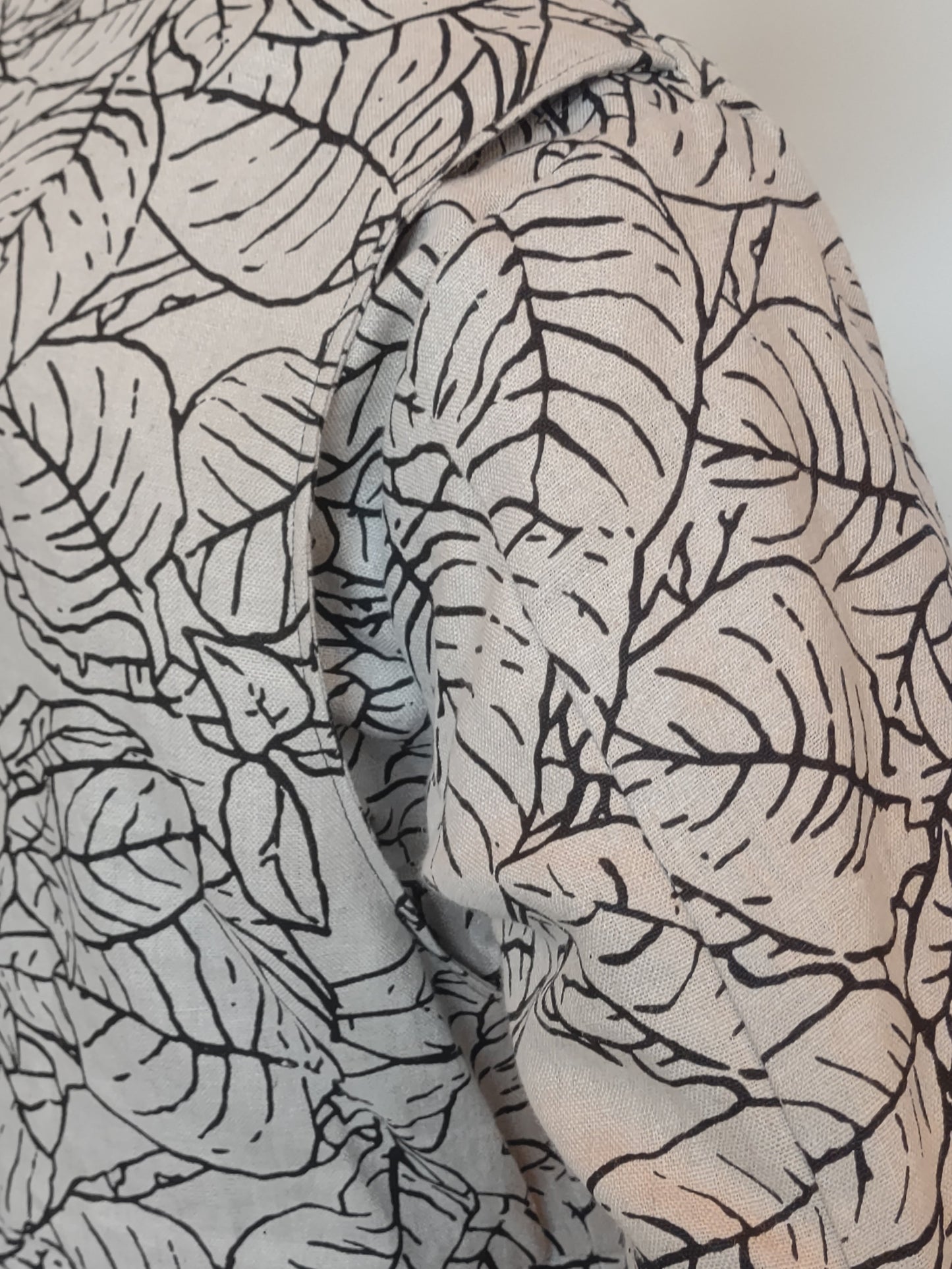 Sand and Black Botanical Print Linen Jacket with Lemon Yellow Lining