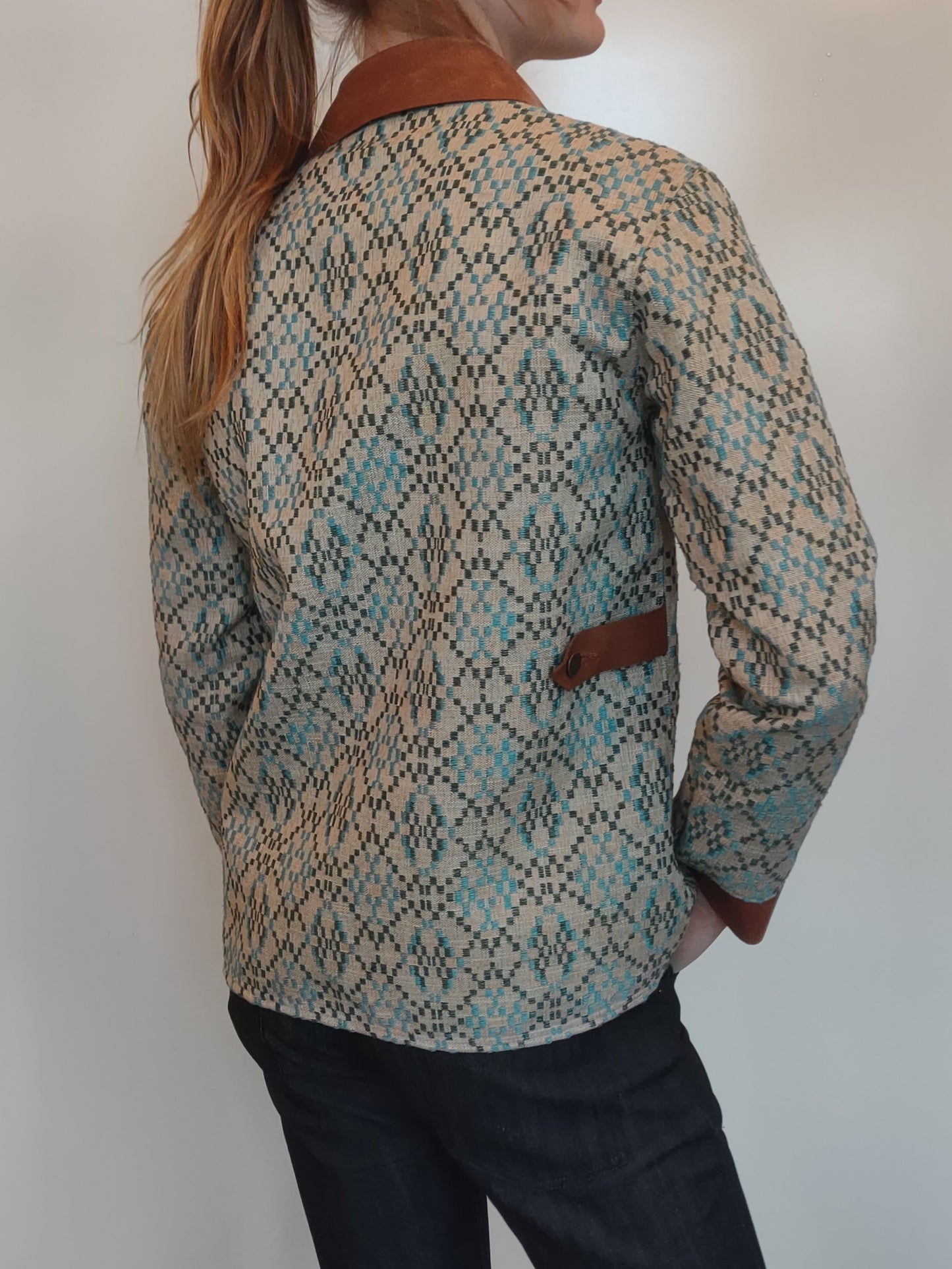 Teal, Green, and Sand Chore Coat with Leather Fixtures