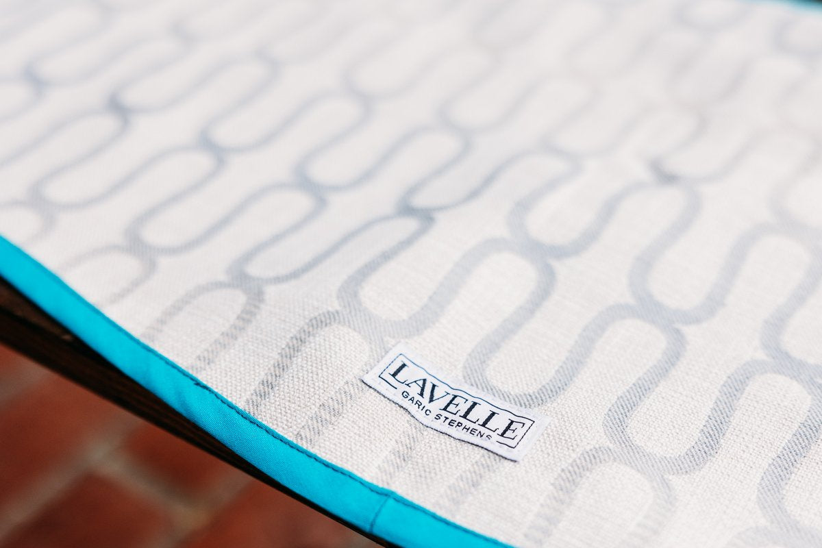 White and silver coil print vintage textile table runner