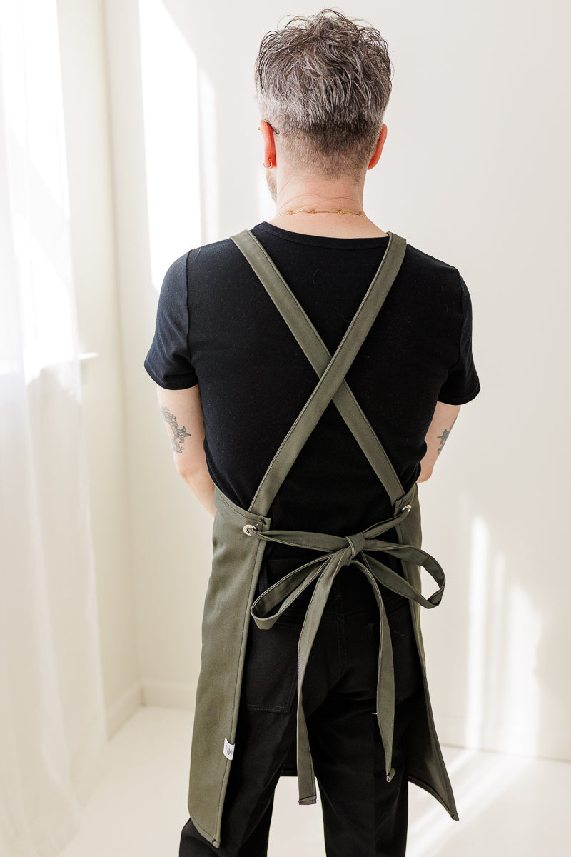 Olive green 12oz Canvas and Black Waxed canvas Apron. One size