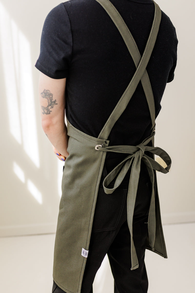 Olive green 12oz Canvas and Black Waxed canvas Apron. One size