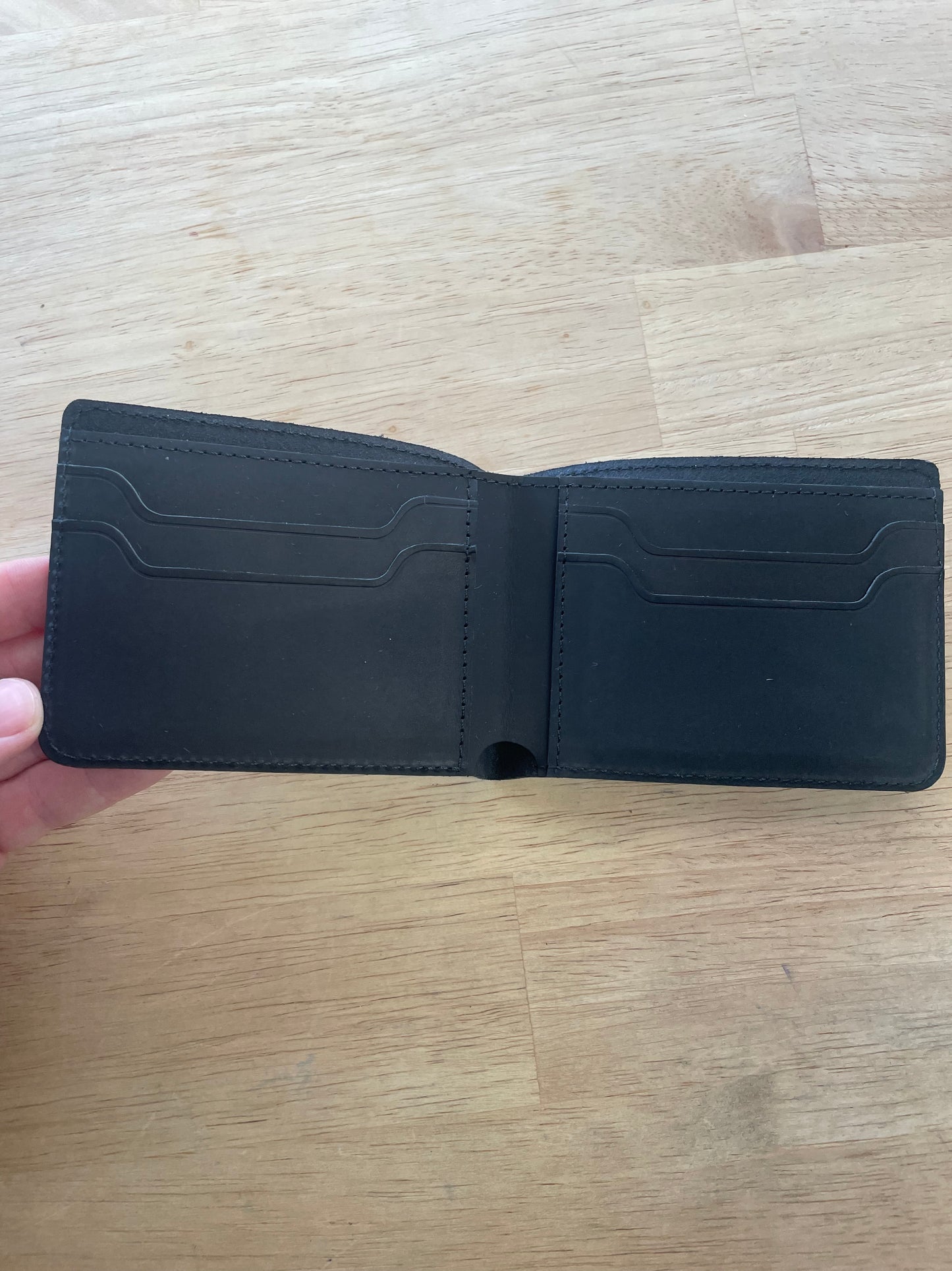 Black leather Bi-fold wallet (can engrave your initials)