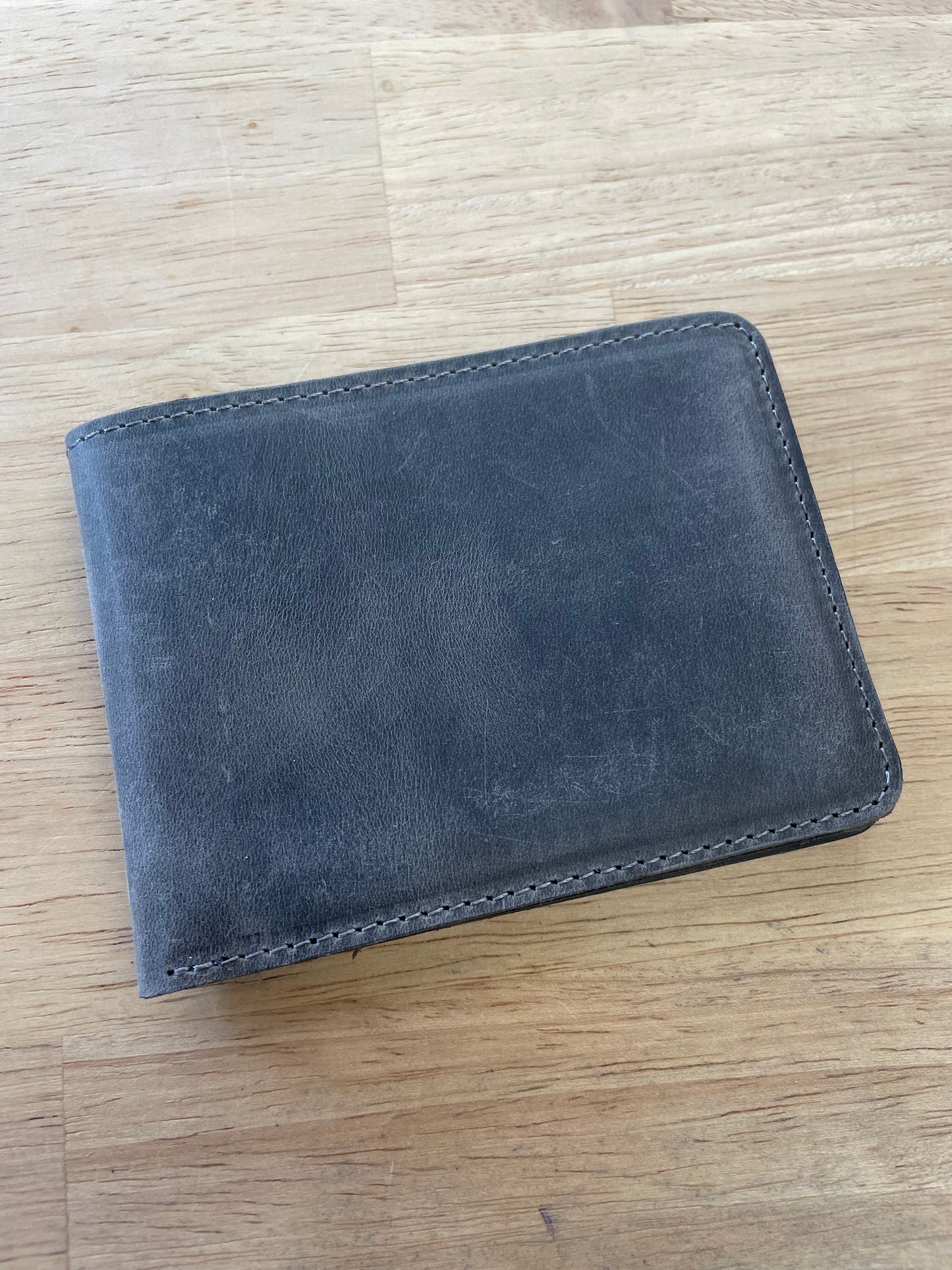 Charcoal Grey leather Bi-fold wallet (can engrave your initials)