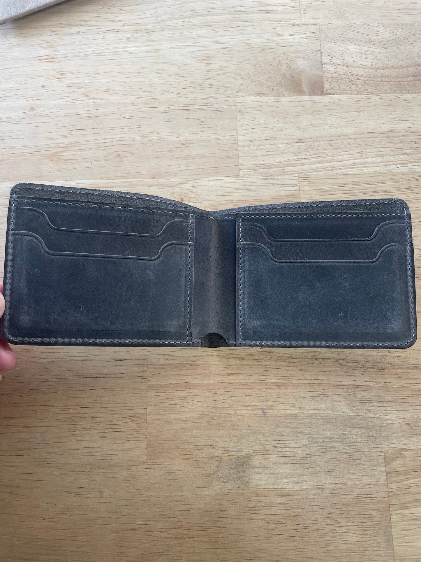 Charcoal Grey leather Bi-fold wallet (can engrave your initials)