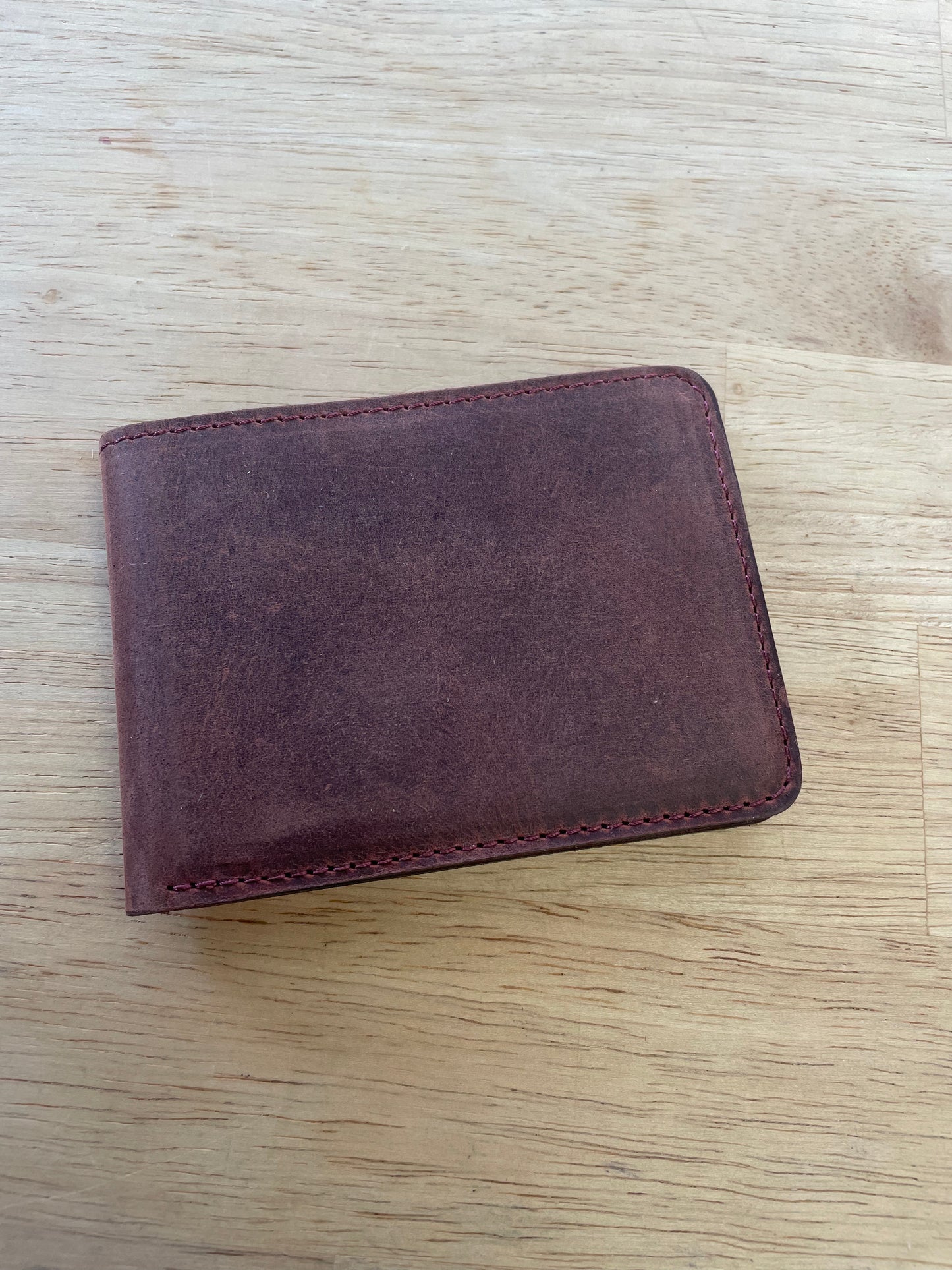 Ox-blood Red leather Bi-fold (can engrave your initials)