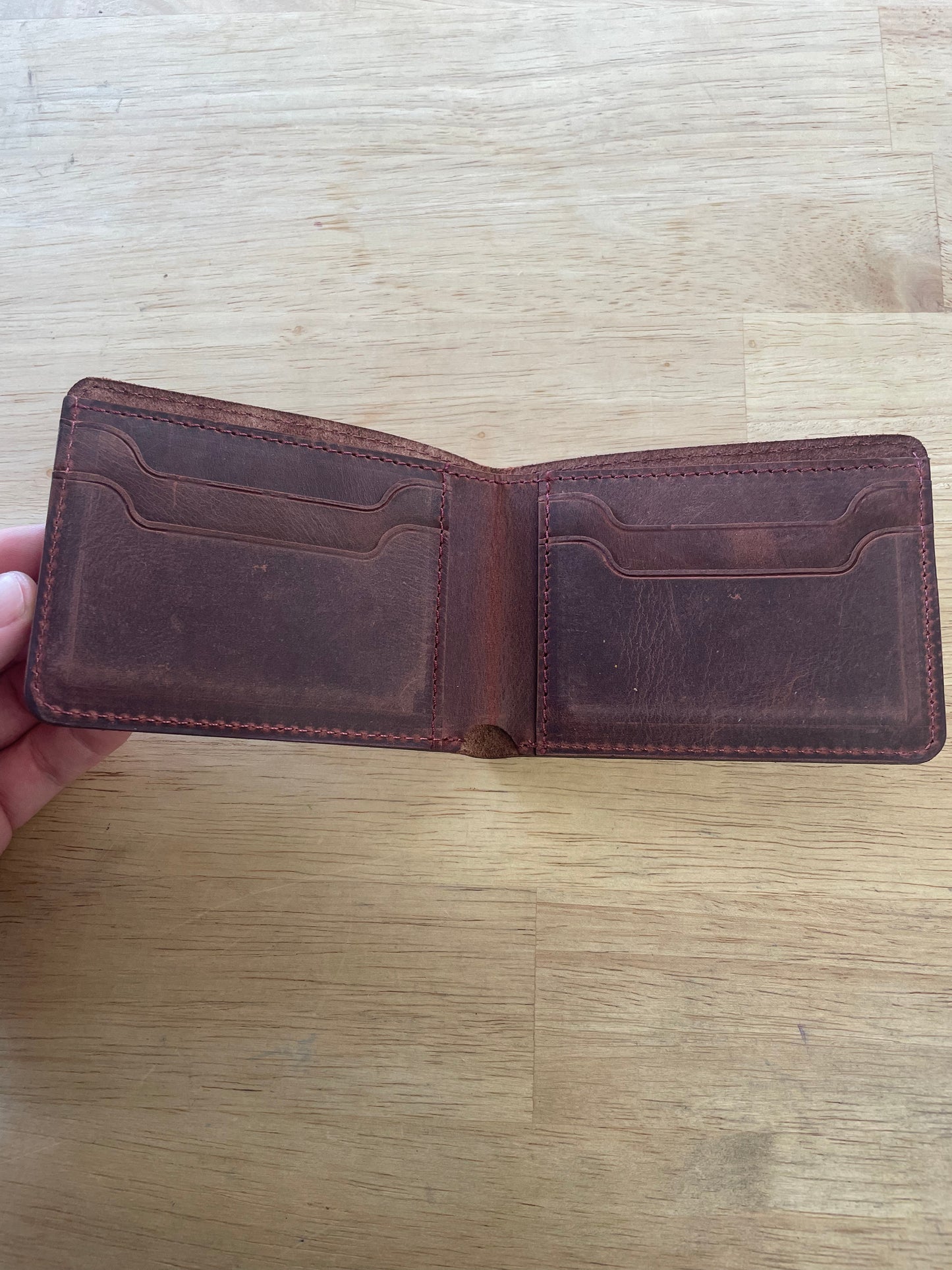 Ox-blood Red leather Bi-fold (can engrave your initials)