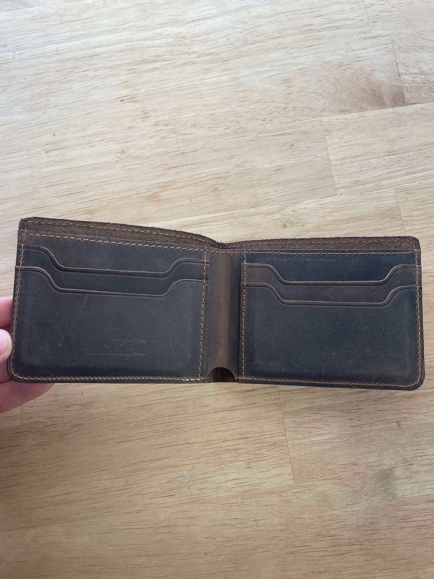 Chocolate brown leather Bi-fold wallet (can engrave your initials)