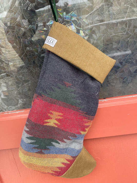Caramel denim and southwestern multi color woolen stocking 2024