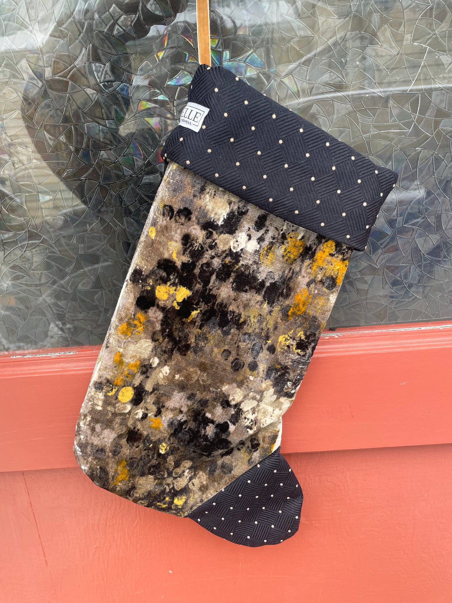 Silk navy blue polka dot and gold/black and cream velveteen stocking 2024