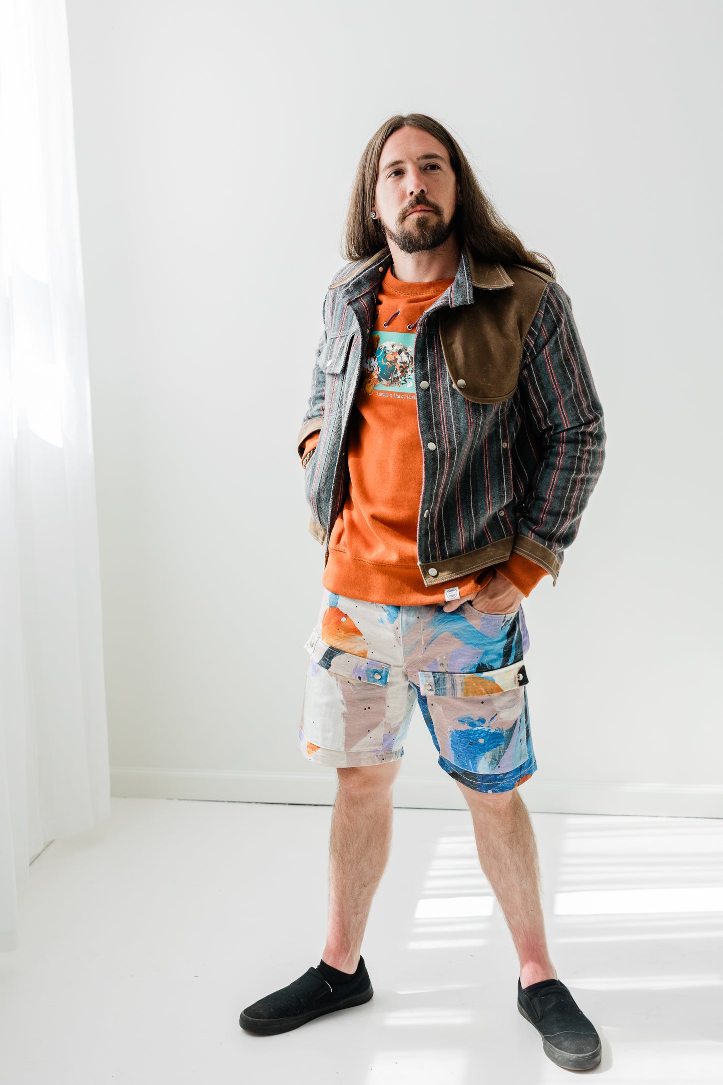 Recycled jacquard blue Marcy Parks print vegetable dyed cargo shorts