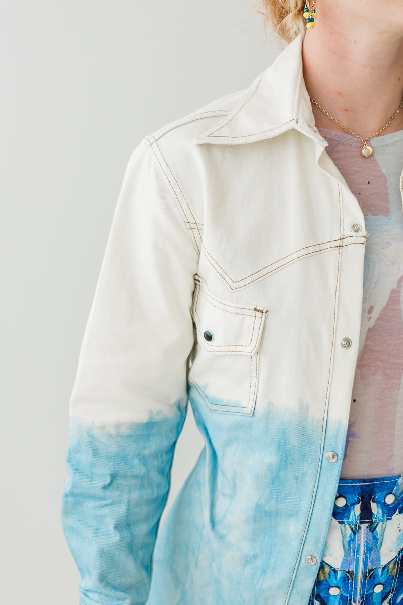 Organic denim with Indigo dip dyed Ombre Western shirt