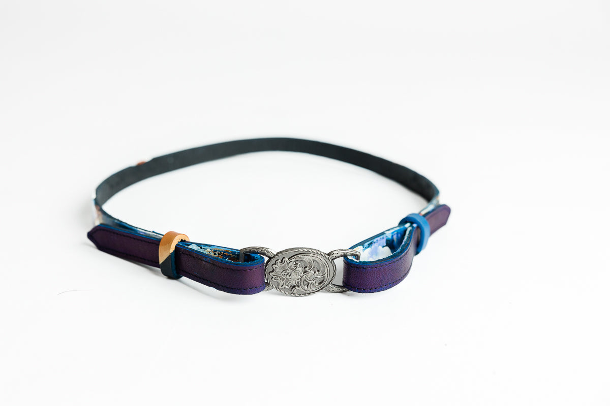 Lavelle x Marcy Parks Hand Dyed and Hand Painted Print Leather Belt with Southwestern Buckle