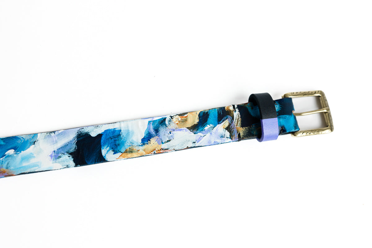 Lavelle x Marcy Parks Hand Dyed and Hand Painted Leather belt with Southwestern Buckle