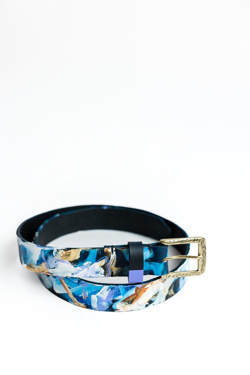 Lavelle x Marcy Parks Hand Dyed and Hand Painted Leather belt with Southwestern Buckle
