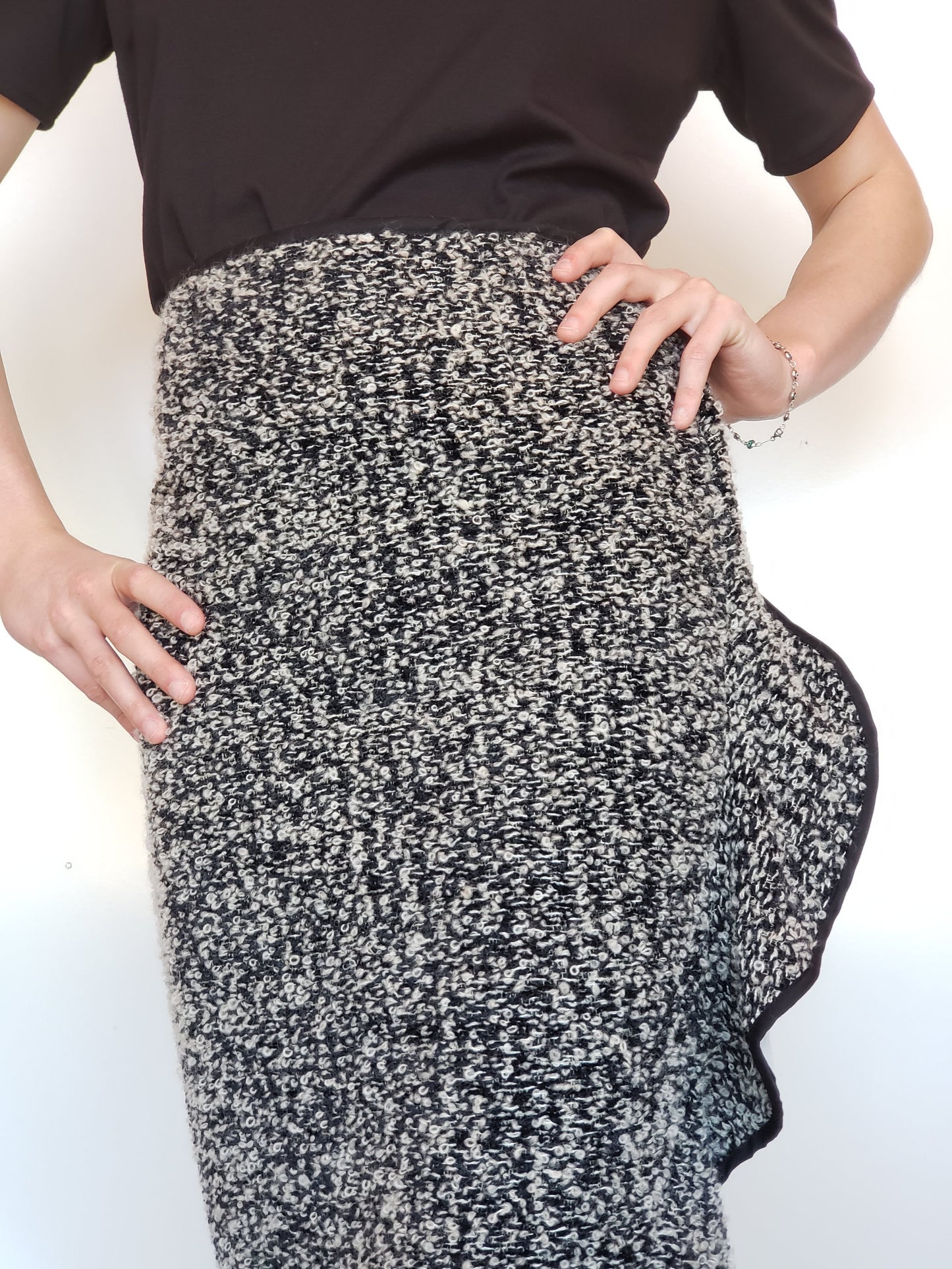 Salt-and-Pepper Highwaisted Wool Pencil Skirt