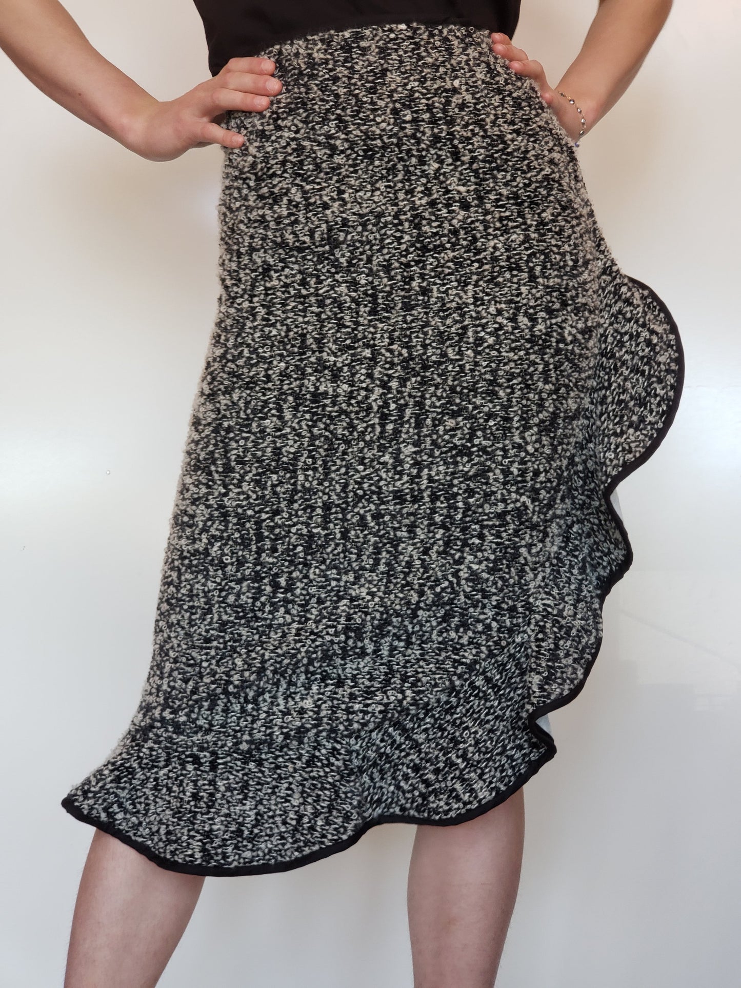Salt-and-Pepper Highwaisted Wool Pencil Skirt