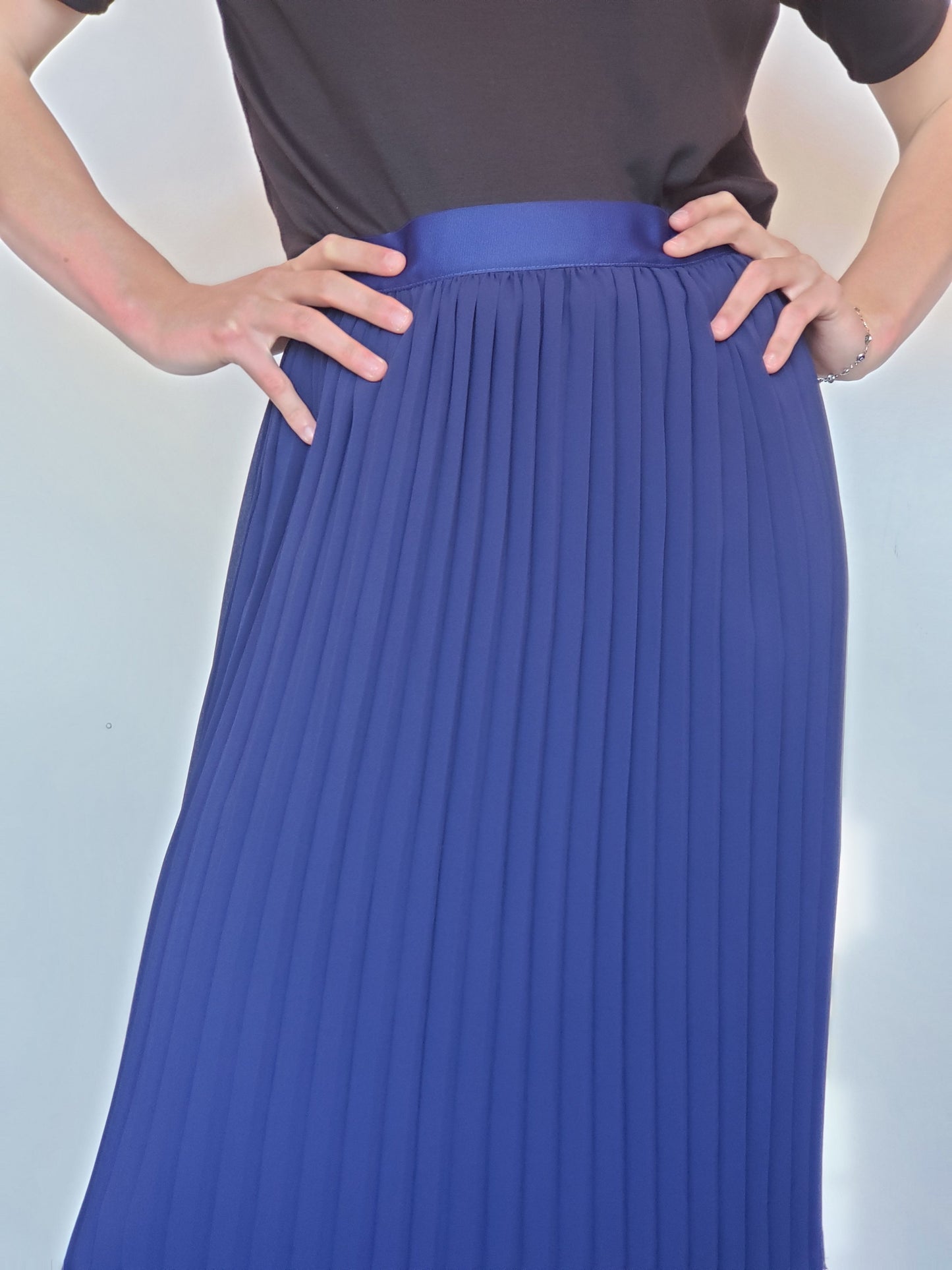 Cobalt Blue Accordion Pleated Double Layer Chiffon Skirt