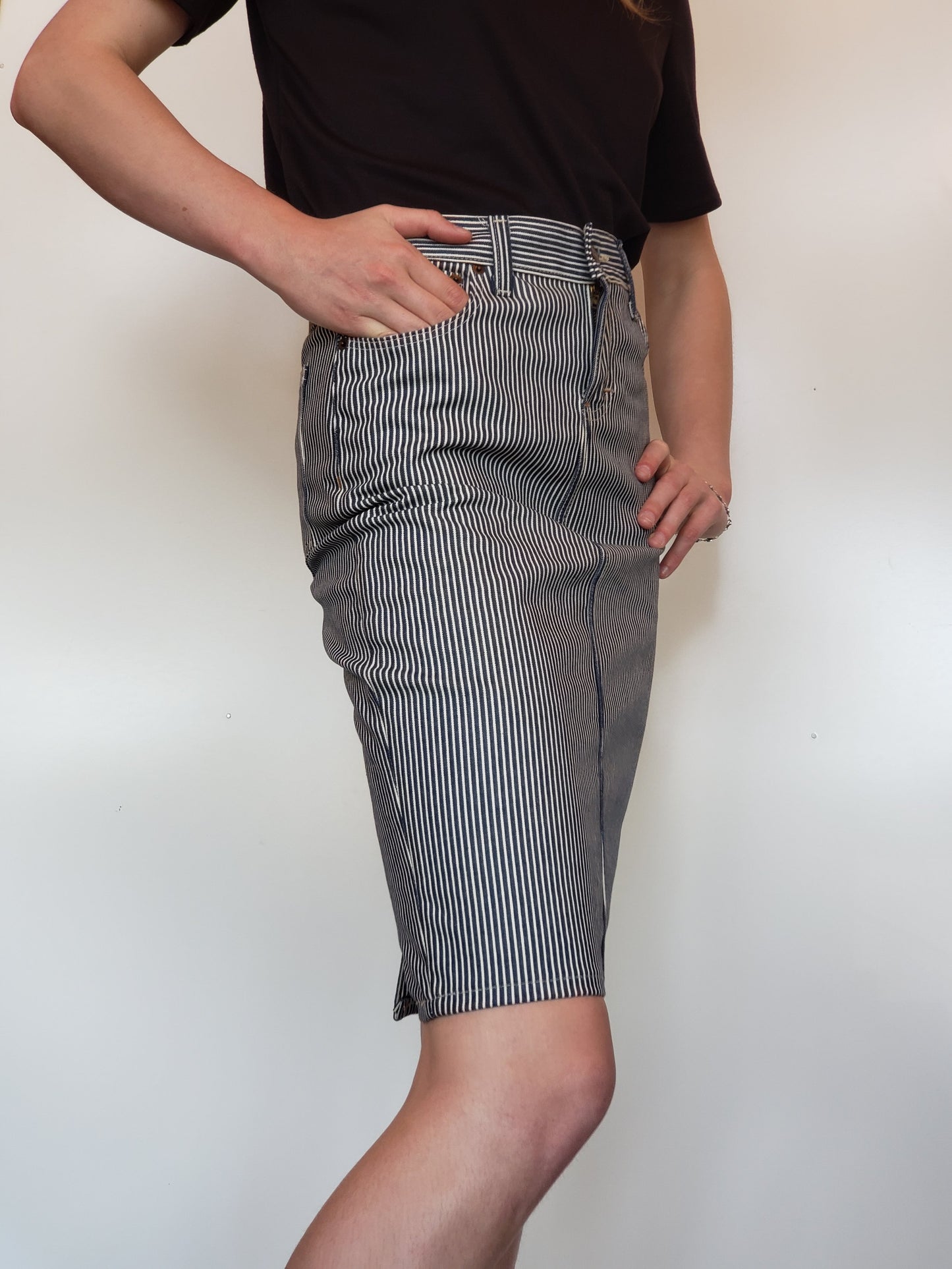 Railroad Stripe Denim Pencil Skirt