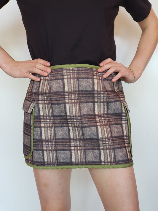 Plaid Print Neoprene Skirt with Cargo Pockets