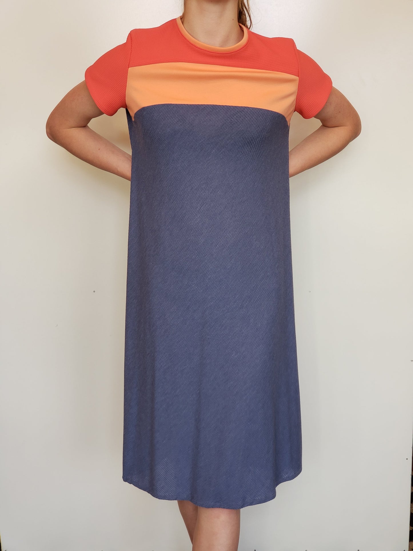 Cobalt, Coral, and Peach, Ponte and Knit T-Shirt Dress