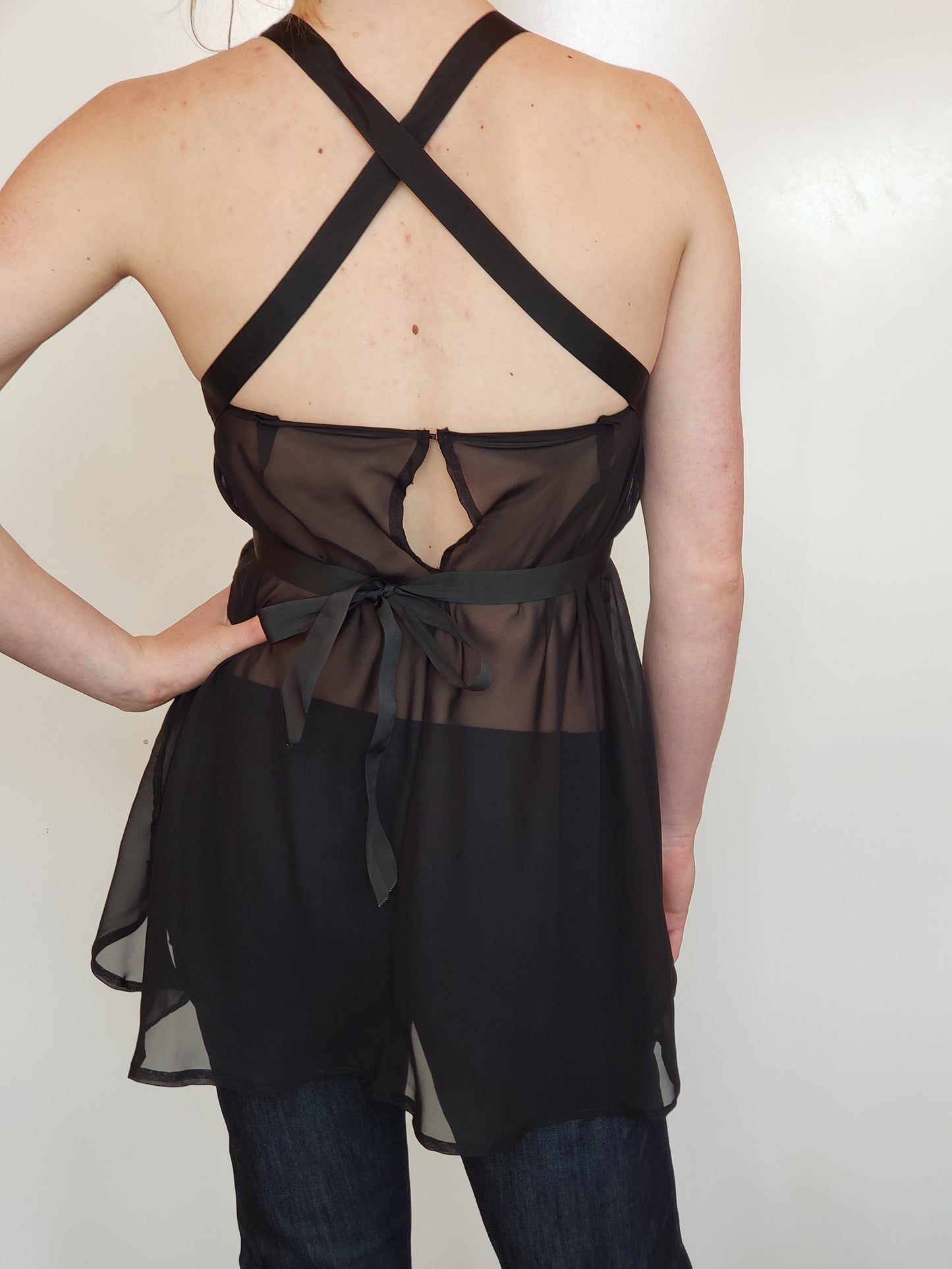 Black Chiffon and Leather Shift Top