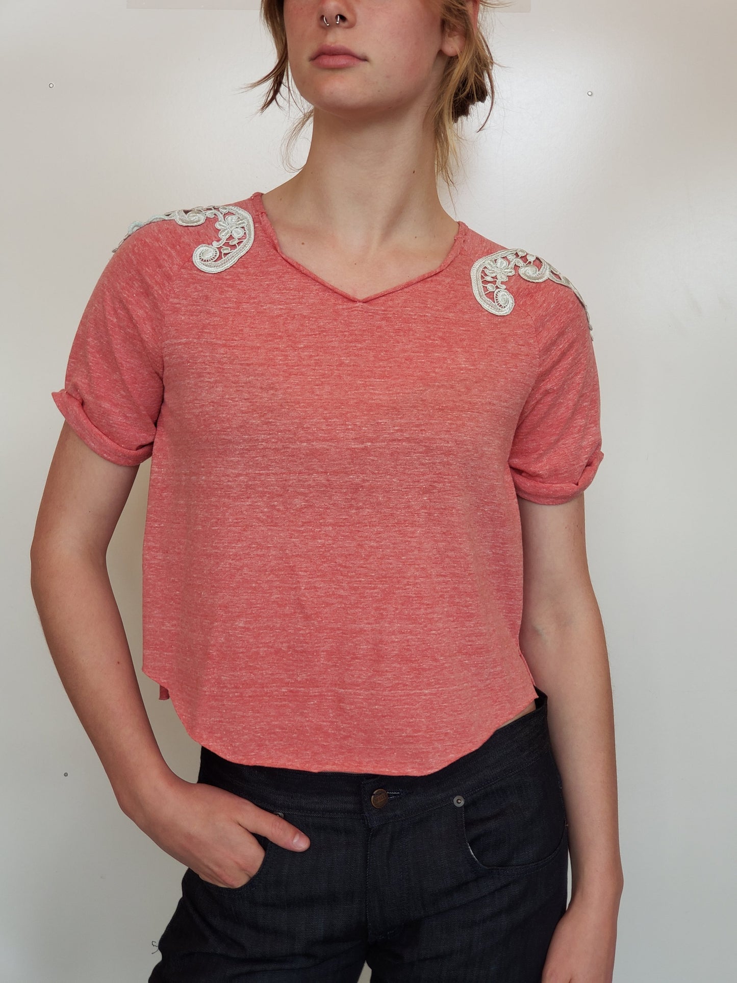 Kick Around T-Shirt with Lace Shoulder