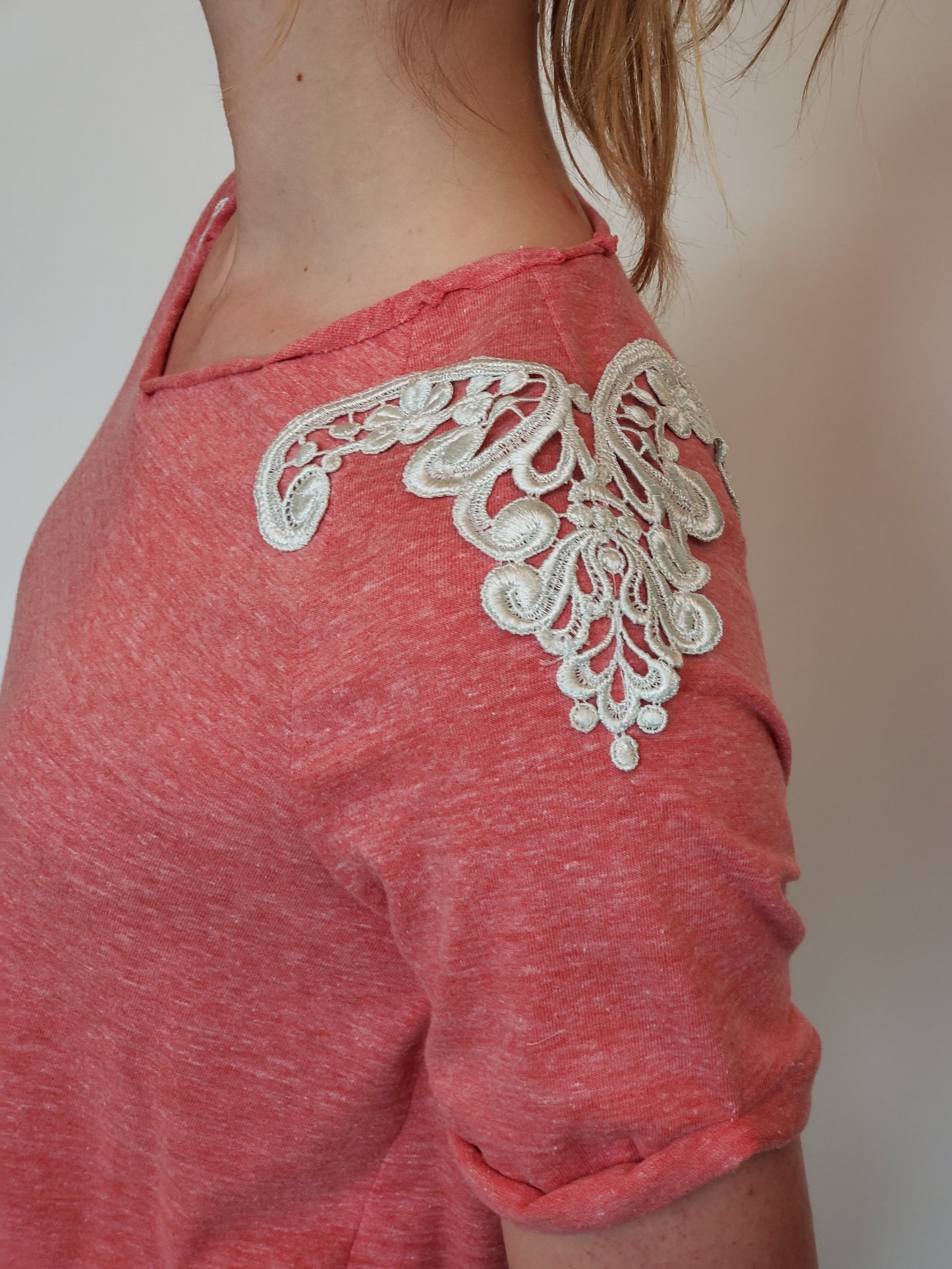 Kick Around T-Shirt with Lace Shoulder