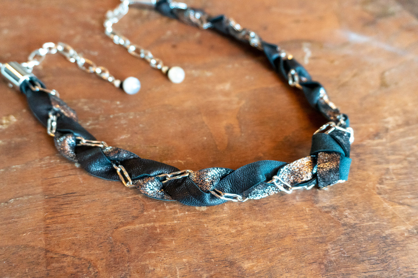 Leather & Chain Braided Necklace