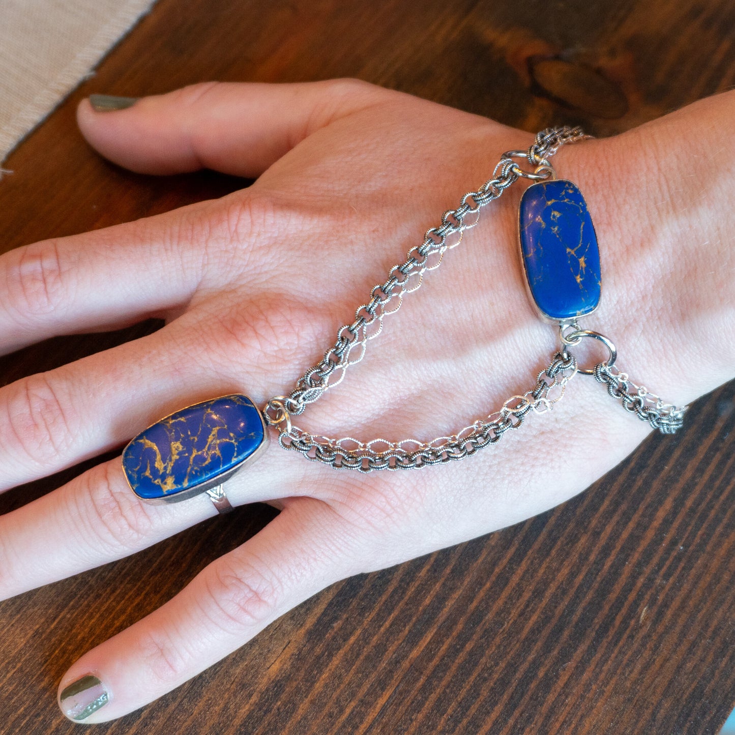 Lapis Lazuli & Antique Chain Bracelet & Ring Set