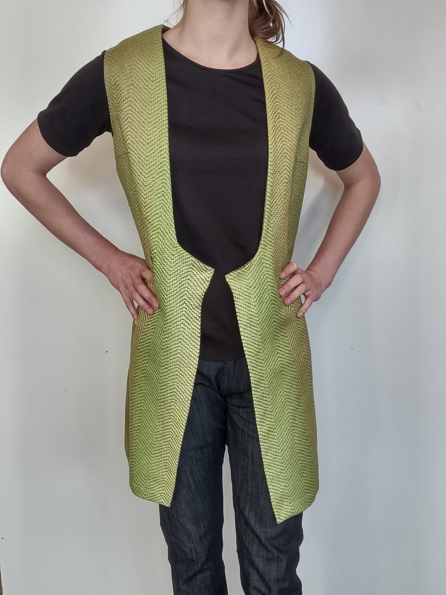 Lime Green Woven Textile Vest