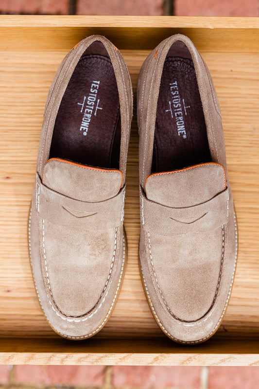 Sand suede/leather penny loafer shoes (size 11)